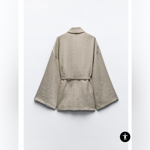 Zara Belted Textured Women's Long Sleeve Kimono Jacket In Beige/Tan Size M/L NWT - Picture 2 of 16